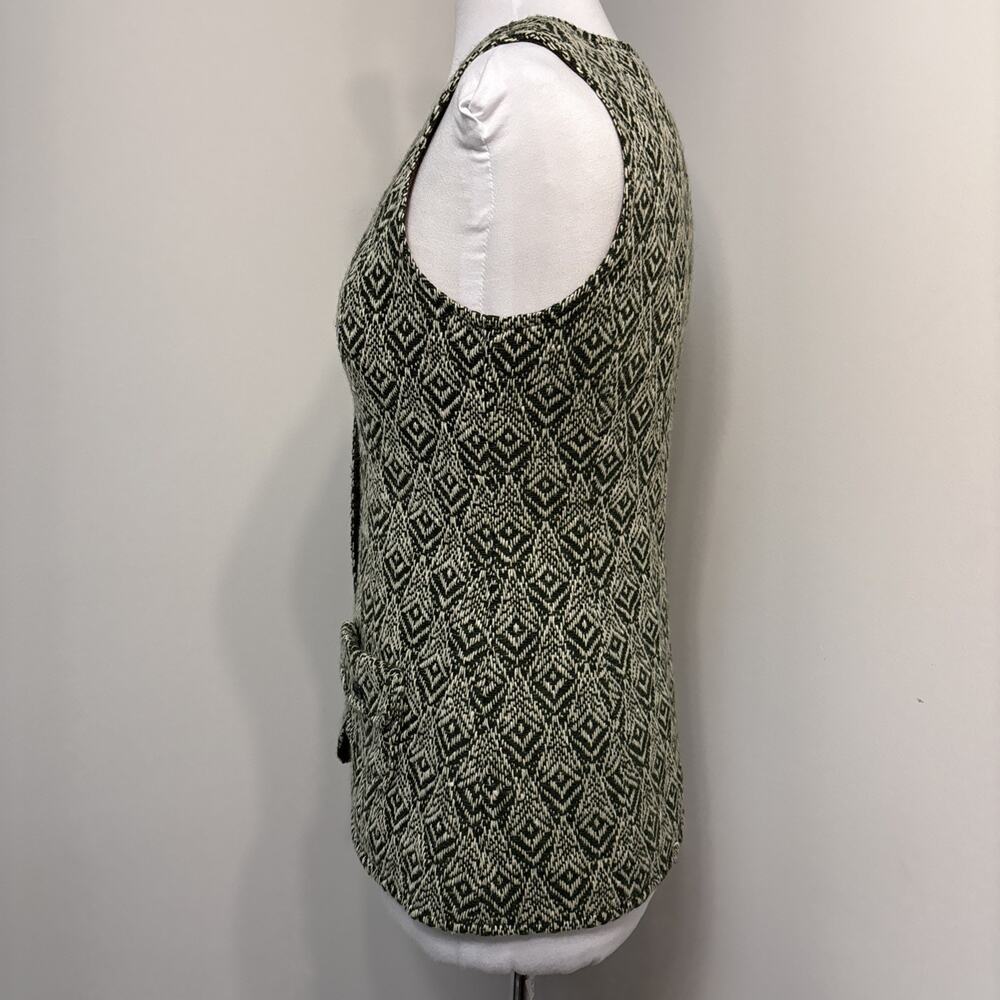 Vintage 70s Bobbie Brooks Wool Vest Green Woven Geometric Boho Hippie Waistcoat - Picture 4 of 16